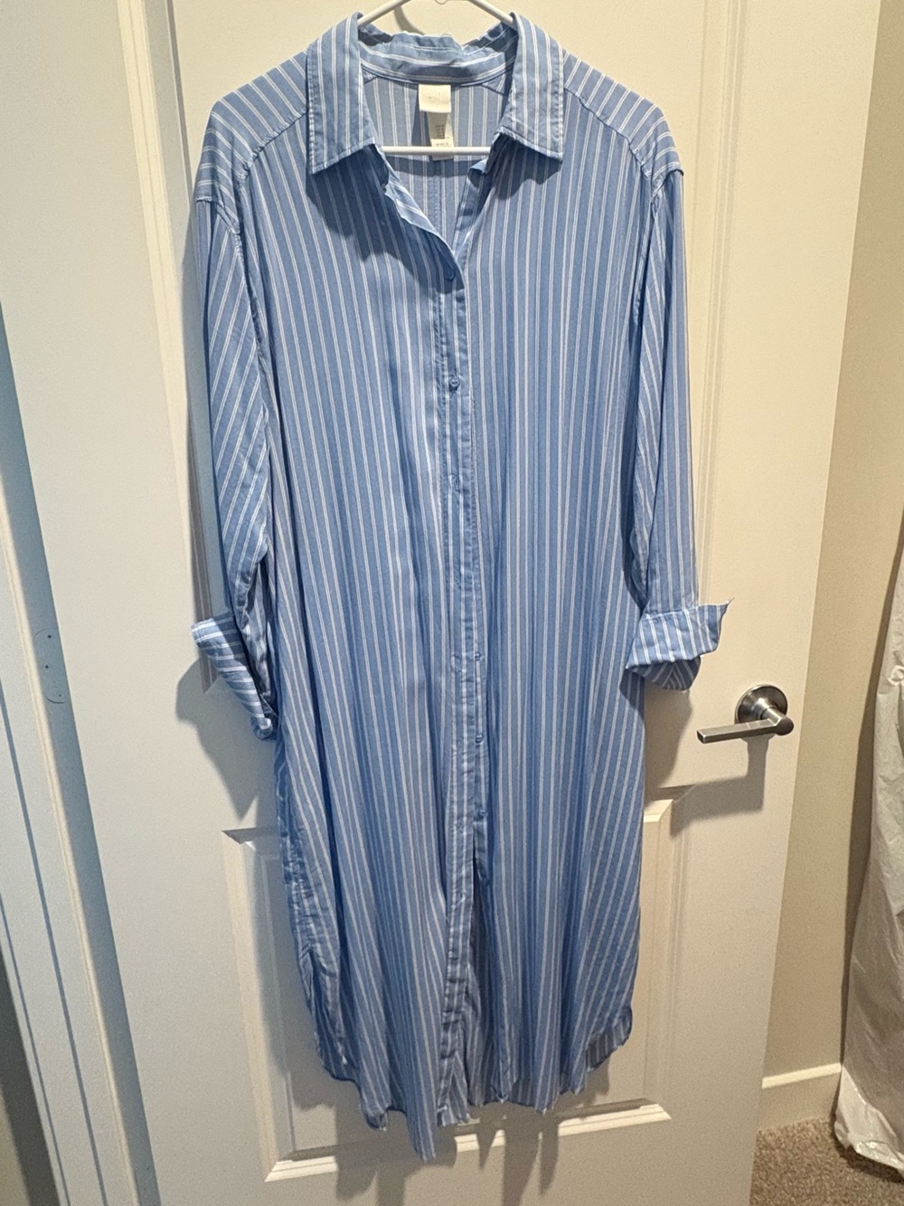 H&M Blue and White Striped Shirt Dress